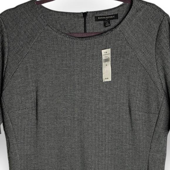New Banana Republic Dress Chevron Stripe Stretch Elastic Gray Office Size 14 - Picture 2 of 7